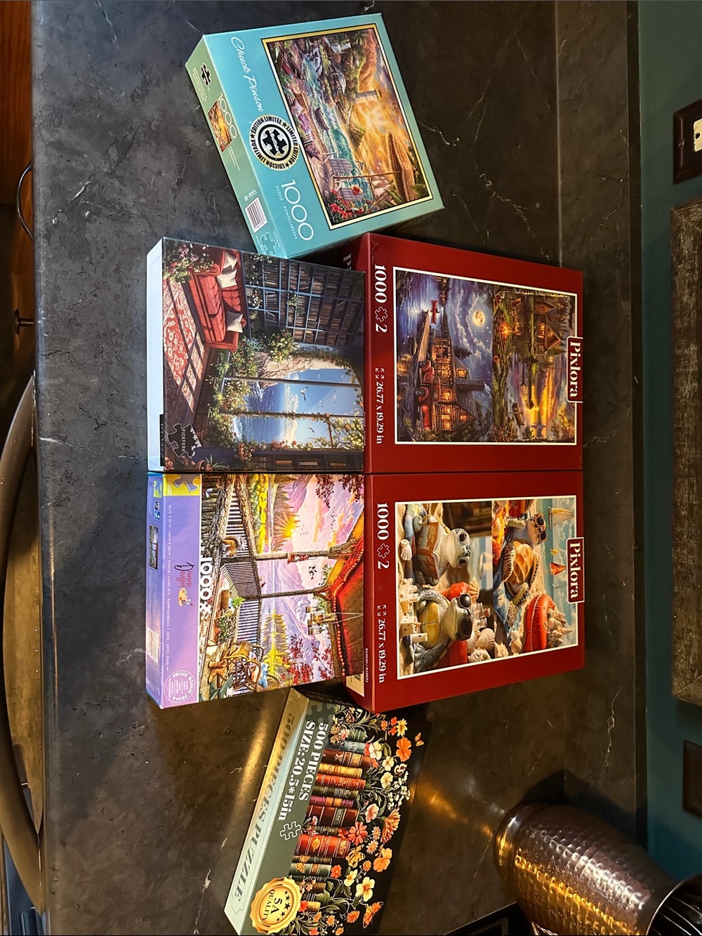 Assorted 1000-Piece Jigsaw Puzzle Lot - Colorful Scenic & Cozy Designs